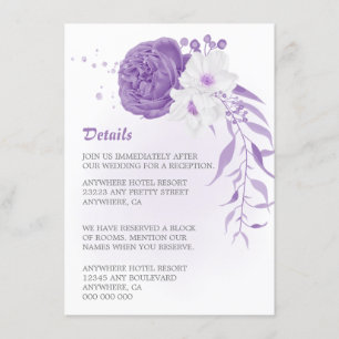 Tarjeta De Recepción romántico púrpura y floral blanco