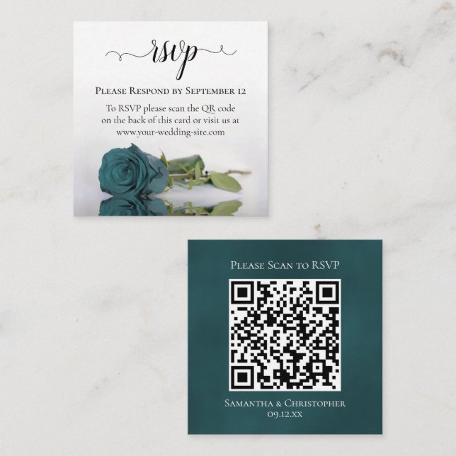 Tarjeta De Recepción Romántico Rosa Verde azulado Elegante Boda RSVP Có (Anverso / Reverso)