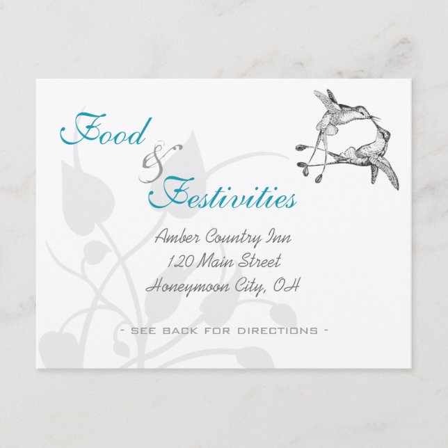Tarjeta De Recepción Romántico Rústico Colibrí Beso Amor BirdWedding (Anverso)