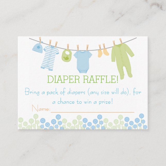 Tarjeta De Recepción Ropa azul y verde Ropa de pañales Raffles (Anverso)