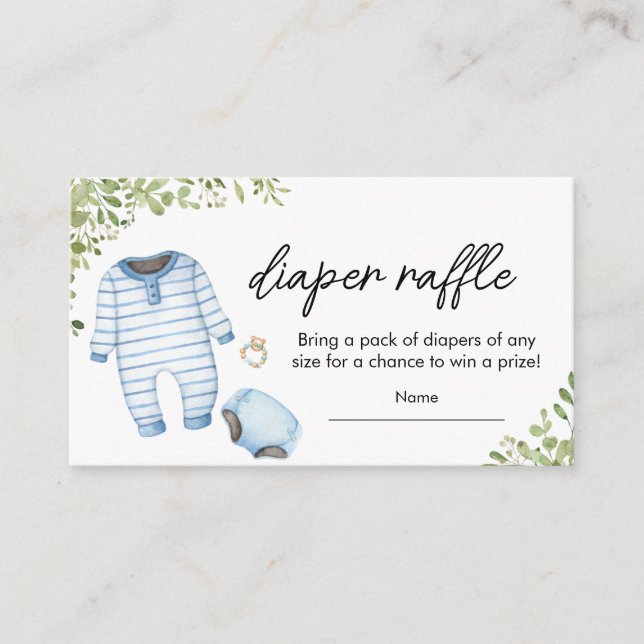 Tarjeta De Recepción Ropa de bebé azul Baby Shower Diaper Raffle (Anverso)
