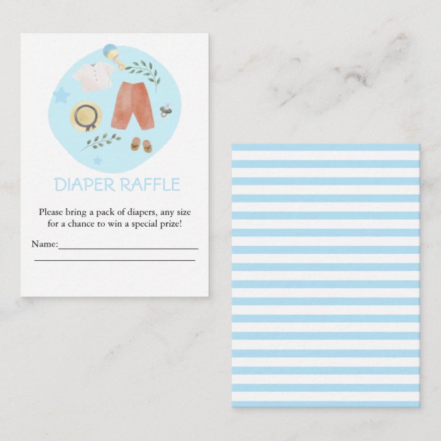 Tarjeta De Recepción Ropa de Bebé Simple Cuidada Raffle Blue Diaper (Anverso / Reverso)