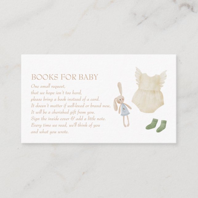 Tarjeta De Recepción Ropa de Chica Boho línea Libros de Baby Shower par (Anverso)