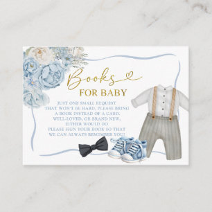 Tarjeta De Recepción Ropa de Niño Azul Libros para Baby Shower de Bebé