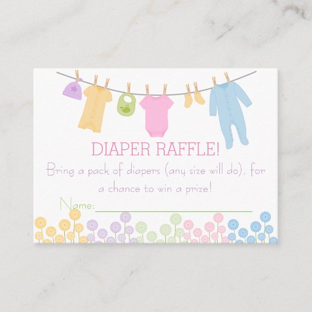 Tarjeta De Recepción Ropa pequeña Baby Shower Diaper Raffle Tickets (Anverso)