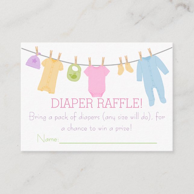 Tarjeta De Recepción Ropa pequeña Baby Shower Diaper Raffle Tickets (Anverso)