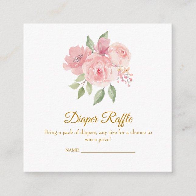Tarjeta De Recepción ROSA acuarela Diaper Raffle (Anverso)