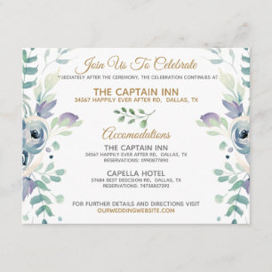 Tarjeta De Recepción Rosa azul Boda floral Información