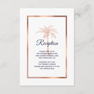 Tarjeta De Recepción Rosa Azul Dorado Copper Palm Tree Wedding Recepció