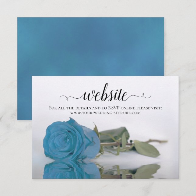 Tarjeta De Recepción Rosa azul turquesa elegante web de bodas (Anverso / Reverso)