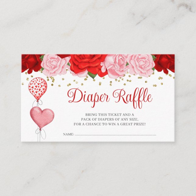 Tarjeta De Recepción Rosa Balón Valentine Diaper Raffle (Anverso)
