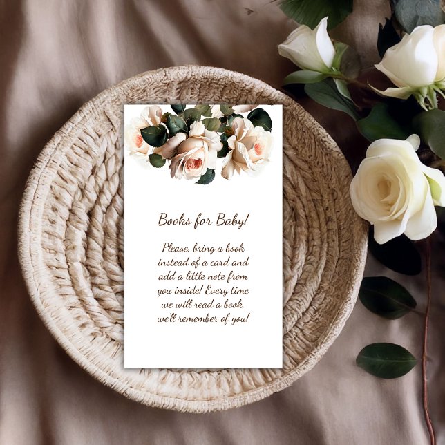 Tarjeta De Recepción Rosa beige gentil Chica Baby Shower Libros para be (Rose Girl Baby Shower Books for Baby Enclosure Card)