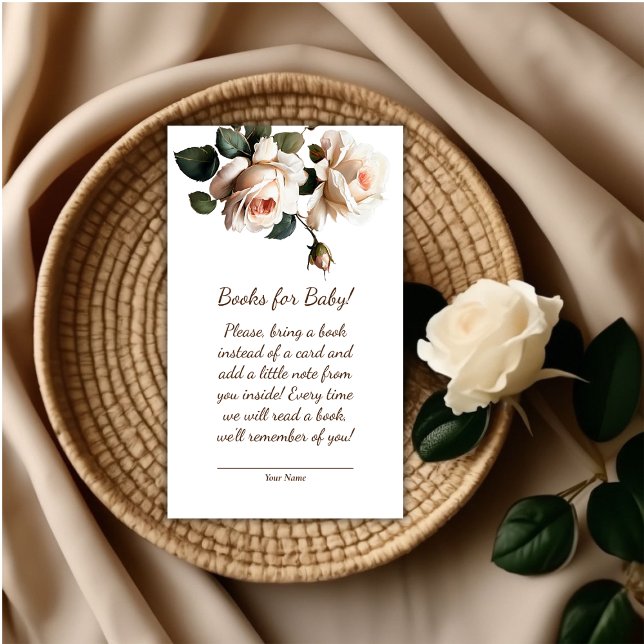 Tarjeta De Recepción Rosa beige gentil Chica Baby Shower Libros para be (Rose Girl Baby Shower Books for Baby Enclosure Card)