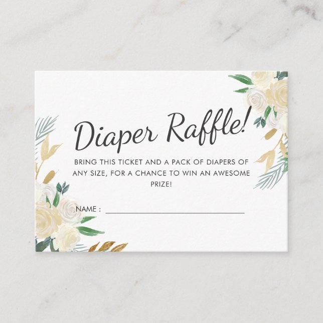 Tarjeta De Recepción Rosa blanca | Baby Shower |Juego de Raffle de paña (Anverso)