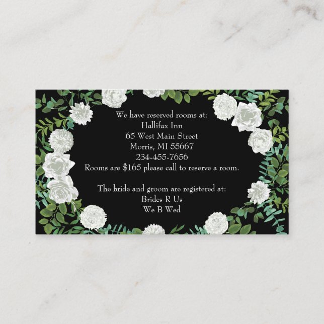 Tarjeta De Recepción Rosa blanco negro Boda elegante moderno (Anverso)