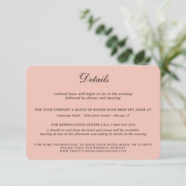 Tarjeta De Recepción Rosa Boda celeste (Anverso de pie)