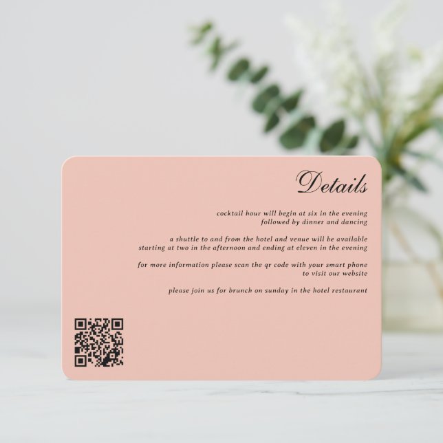Tarjeta De Recepción Rosa Boda celeste (Anverso de pie)