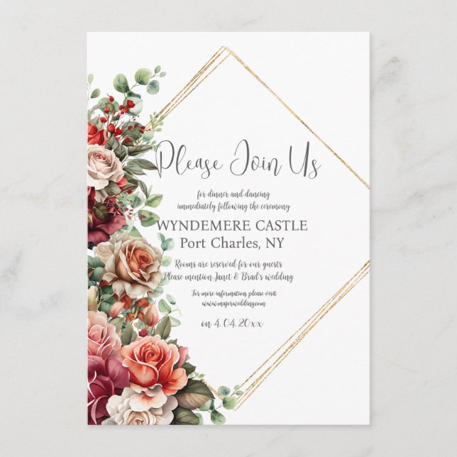 Tarjeta De Recepción Rosa Boda de código de eucalipto floral QR (Anverso)