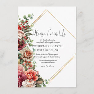 Tarjeta De Recepción Rosa Boda de código de eucalipto floral QR