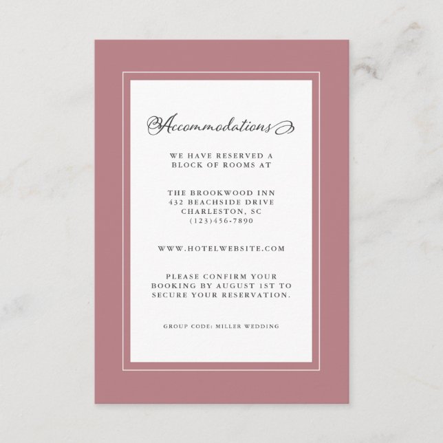 Tarjeta De Recepción Rosa   Boda Detalle Fronteras de Moda modernas (Anverso)