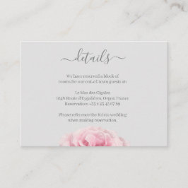 Tarjeta De Recepción Rosa Boda floral gris de flores rosadas Detalle de