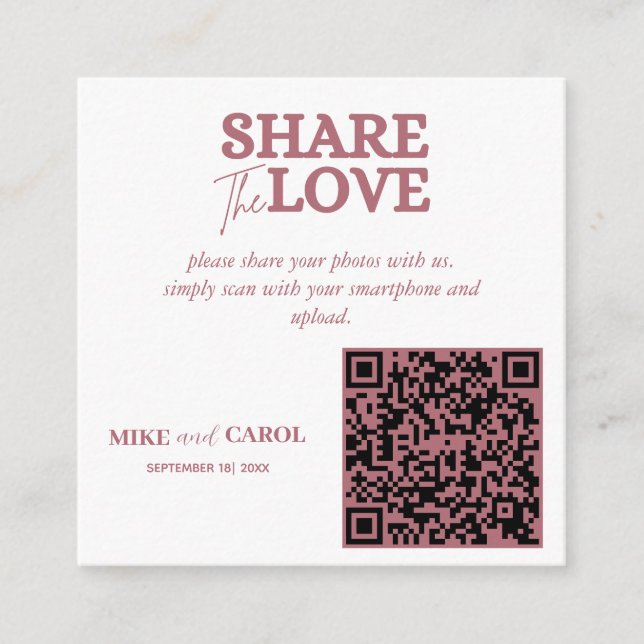 Tarjeta De Recepción Rosa Boda Oro Compartir Foto Con Código QR (Anverso)