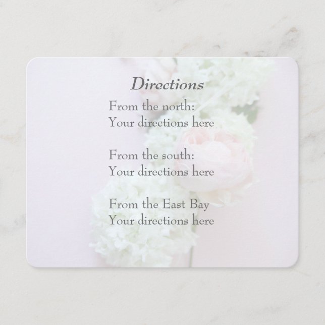 Tarjeta De Recepción Rosa con hidrangea desvanecimiento boda direccione (Anverso)