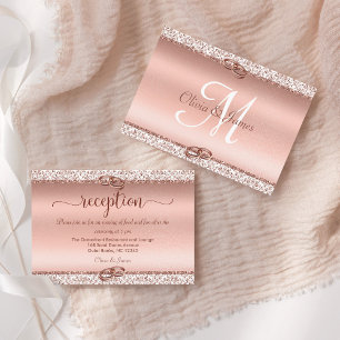 Tarjeta De Recepción Rosa Damask elegante de boda de oro