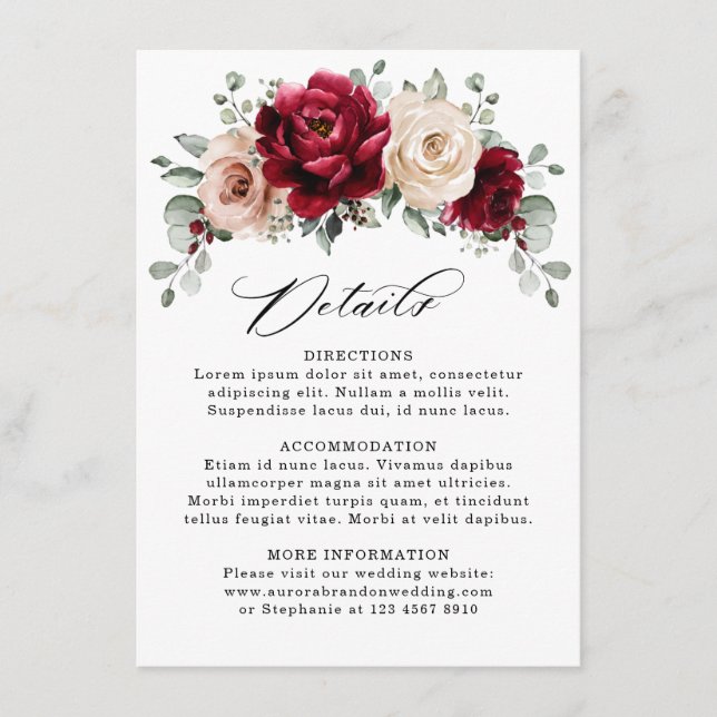 Tarjeta De Recepción Rosa de Boda de Marfil Mauve de Borgoña (Anverso)