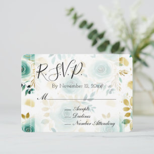 Tarjeta De Recepción Rosa de Boda de Oro Blanco Verde Mint RSVP