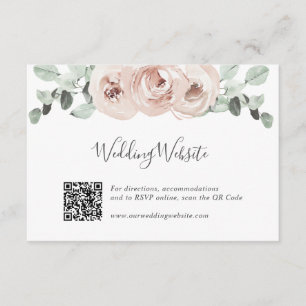 Tarjeta De Recepción Rosa de Boda de QR en el sitio web Floral Greenery