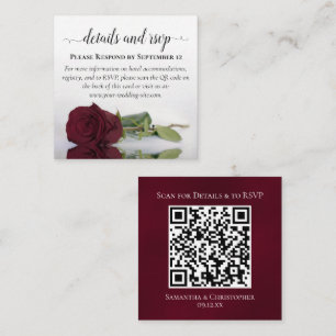 Tarjeta De Recepción Rosa de Borgoña Detalles del Boda Posh y Código QR