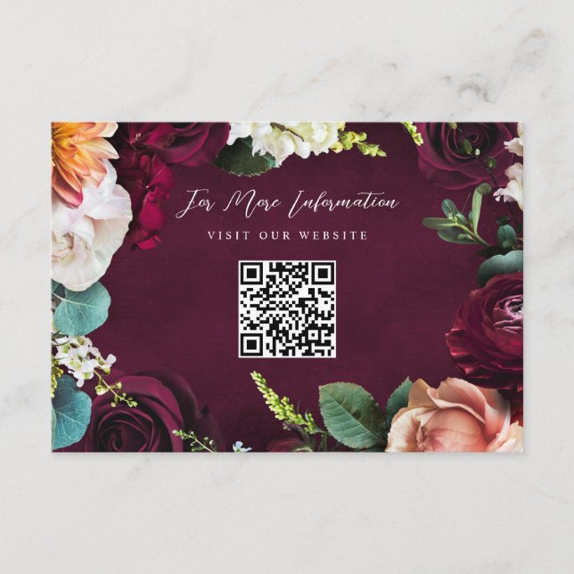 Tarjeta De Recepción Rosa de Borgoña Ranunculus Boda QR Código (Anverso)