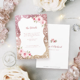 Tarjeta De Recepción Rosa de espuma purpurina de oro Boda floral Detall