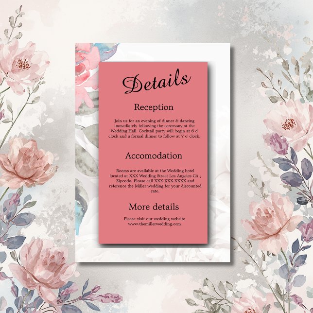 Tarjeta De Recepción Rosa de flores de acuarela floral peony boda (Subido por el creador)