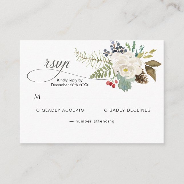 Tarjeta De Recepción Rosa de invierno RSVP (Anverso)