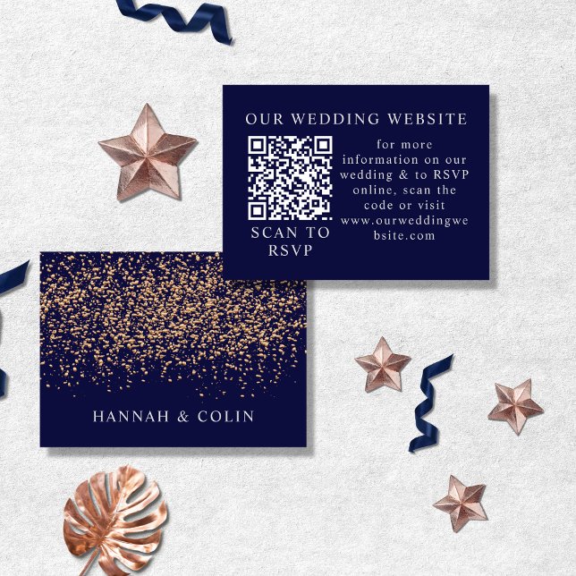 Tarjeta De Recepción Rosa de la Marina Romántica Gold Stardust Web Códi (Subido por el creador)