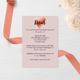 Tarjeta De Recepción Rosa de moda Boda del corazón del oro