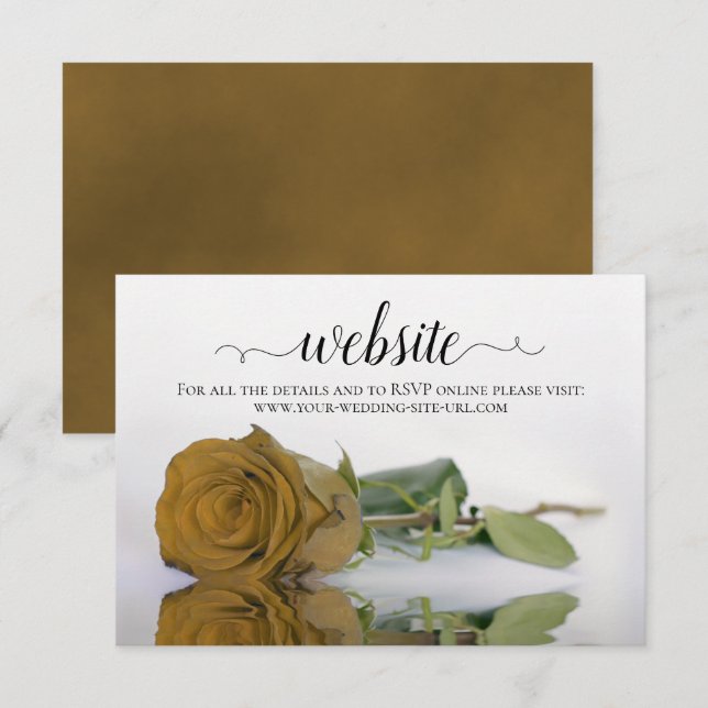 Tarjeta De Recepción Rosa de Ochre de Oro Elegante sitio web de boda (Anverso / Reverso)