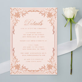 Tarjeta De Recepción Rosa de oro Rubor Elegant Vintage Wedding