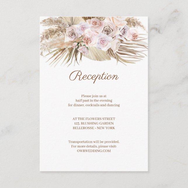 Tarjeta De Recepción Rosa de pampas machacadas y secas tropicales (Anverso)