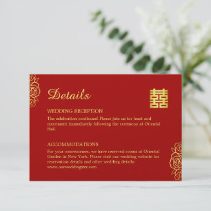 Tarjeta De Recepción Rosa de papeleo floral boda chino rojo y dorado