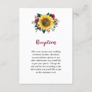 Tarjeta De Recepción Rosa de Sunflower Burgundy Boda Floral