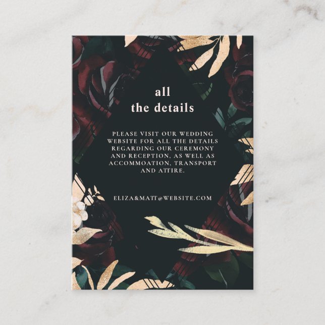 Tarjeta De Recepción Rosa de terciopelo oscuro de Borgoña | Detalles de (Anverso)