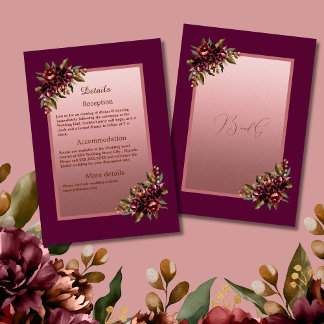 Tarjeta De Recepción Rosa dorada con brillo en letra - Boda floral borg