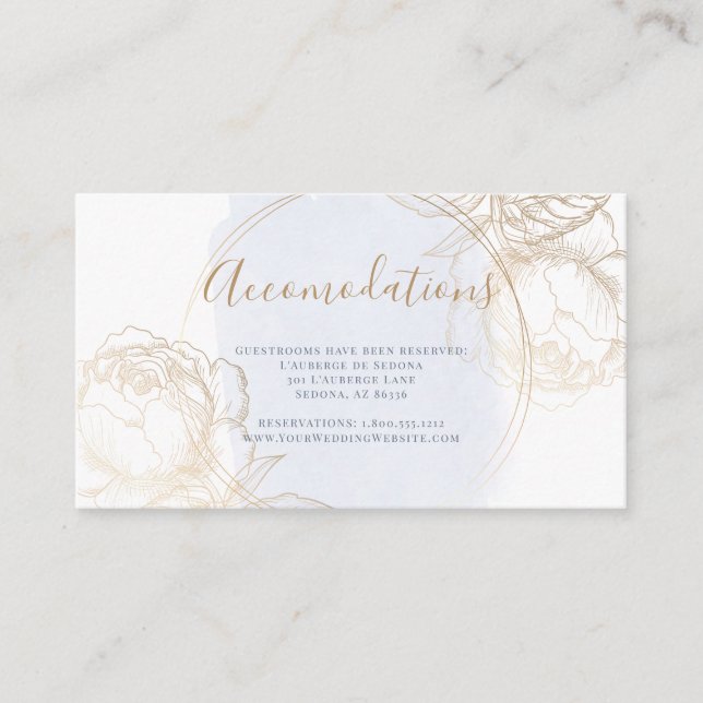 Tarjeta De Recepción Rosa dorado sobre la acuarela azul polvo (Anverso)