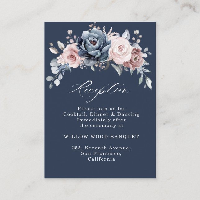 Tarjeta De Recepción Rosa Dusty Blue Mauve Slate Enclosu (Anverso)