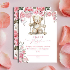 Tarjeta De Recepción Rosa encantador Teddy Chica Diaper Raffle Insertar