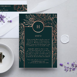 Tarjeta De Recepción Rosa esmeralda monograma de oro Boda de guirnaldas