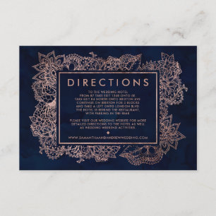 Tarjeta De Recepción Rosa floral color de agua de la marina de oro dire